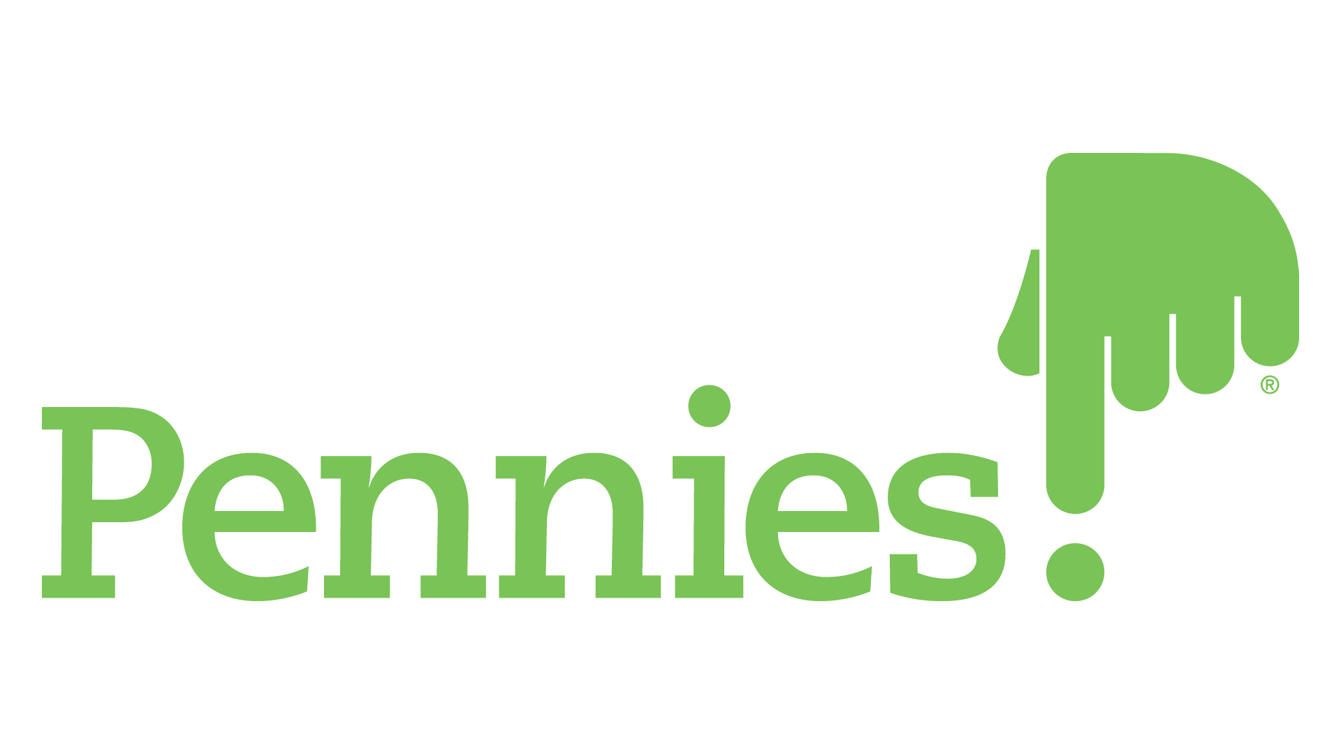 Pennies logo in green on white background
