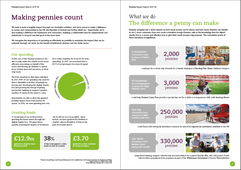 A graphic from the 2017 2018 Pennies Impact Report