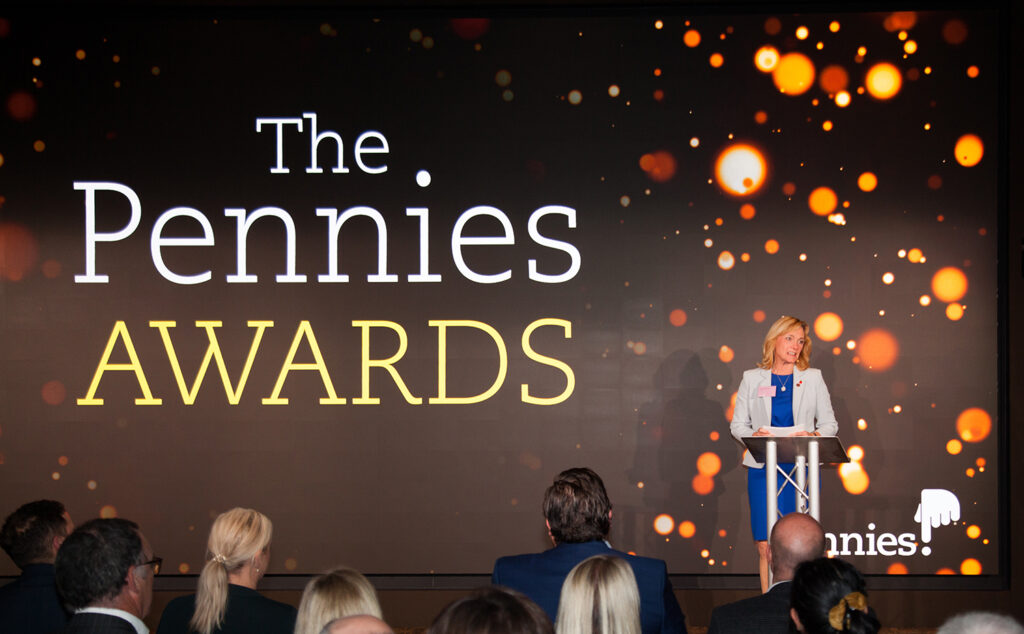 Alison Hutchinson CBE, CEO, Pennies presents The Pennies Awards at The Pennies Autumn Celebration 2022